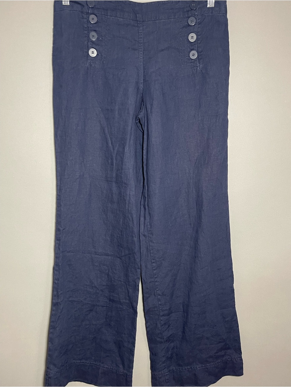 Max Studio Linen Sailor Pants Wide Leg Blue Coastal Resort Size 8